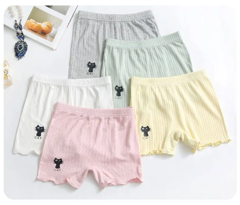 Girls Cotton Cat Print Shorts Grey Ruffled — feature 11