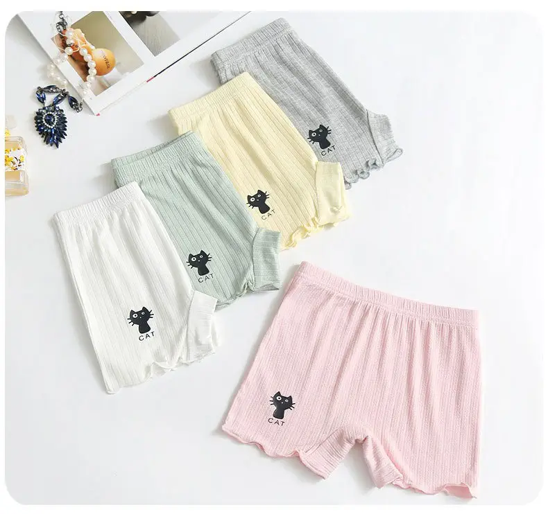 Girls Cotton Cat Print Shorts Grey Ruffled — feature 12