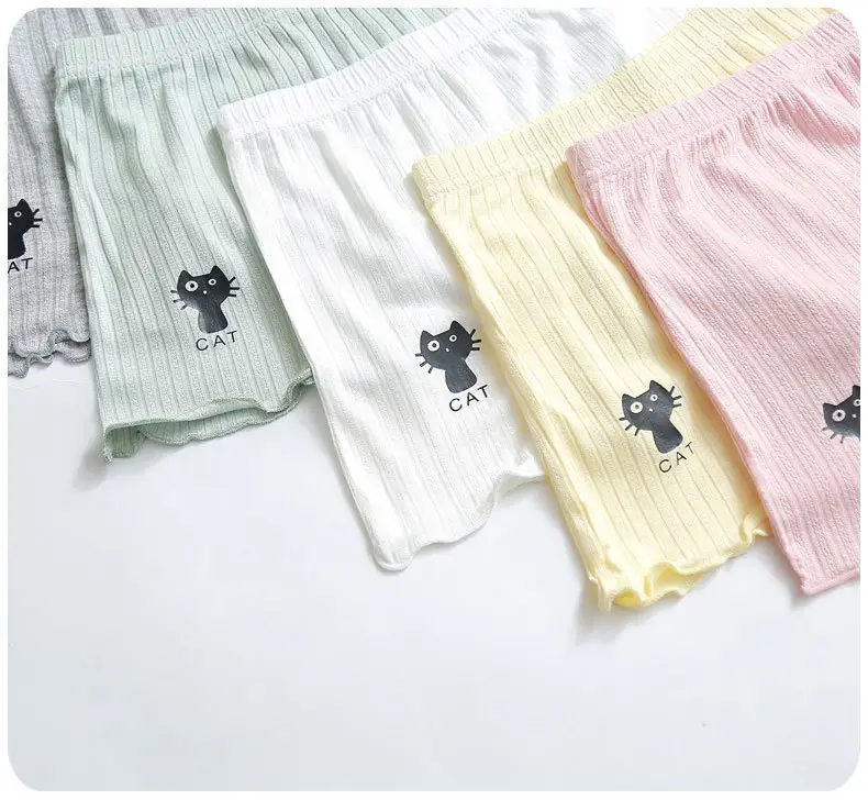 Girls Cotton Cat Print Shorts Grey Ruffled — feature 13