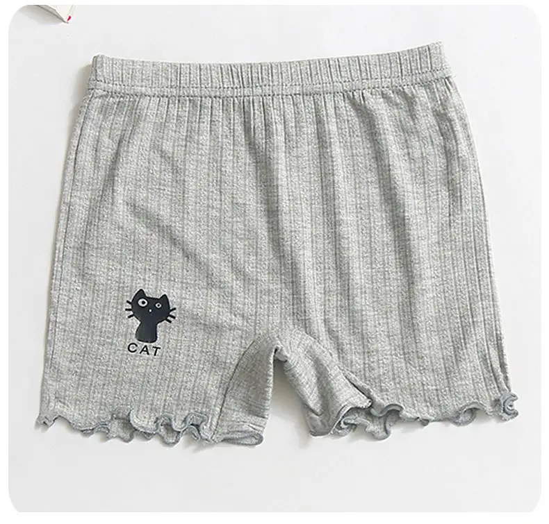 Girls Cotton Cat Print Shorts Grey Ruffled — feature 15