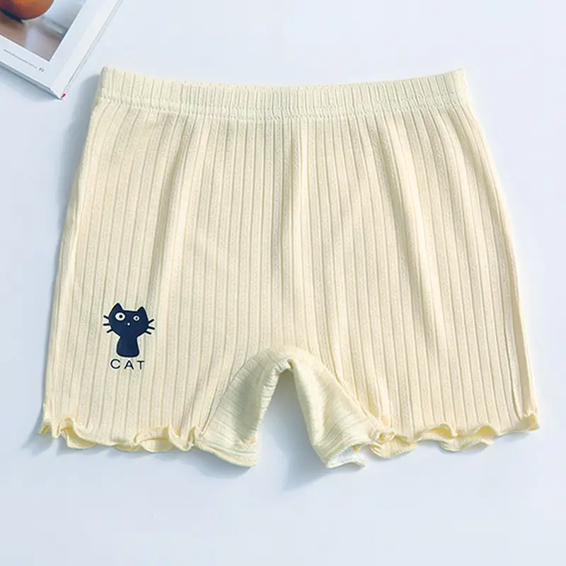 Girls Cotton Cat Print Shorts Grey Ruffled — feature 17