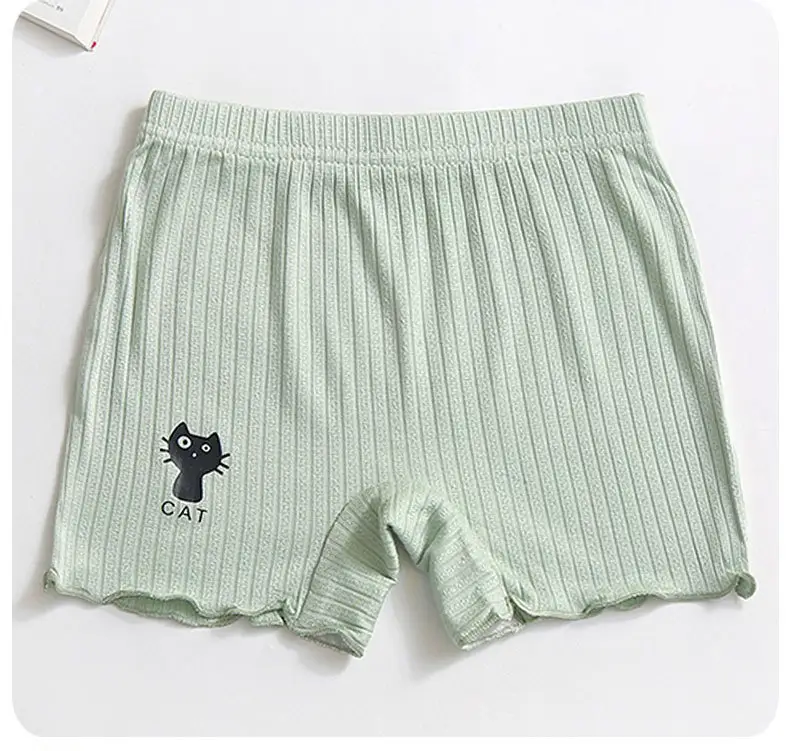 Girls Cotton Cat Print Shorts Grey Ruffled — feature 18