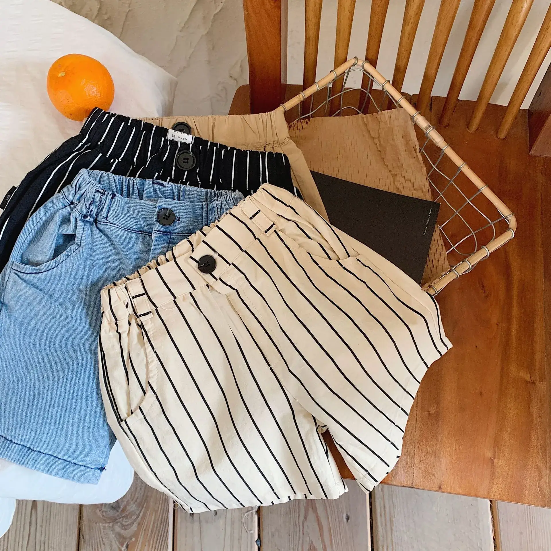Children's Shorts 2025 Summer New Boys and Girls Cartoon Tape Baby Shorts Striped Trendy Pants