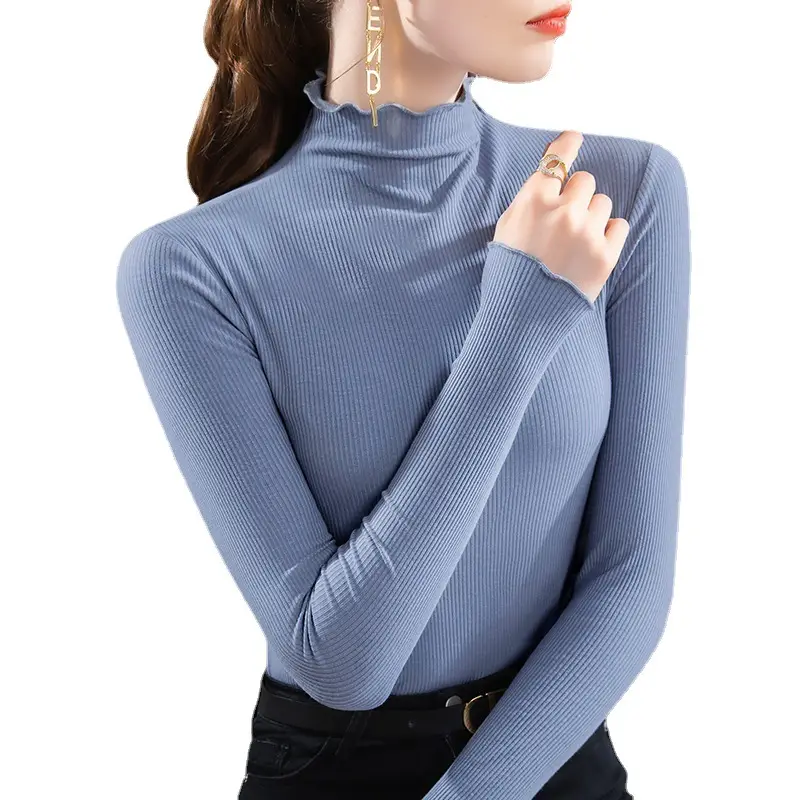 Women Half Turtleneck Modal Base Layer Shirt Blue 2024 - Image 14
