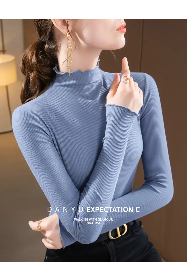 Women Half Turtleneck Modal Base Layer Shirt Blue 2024 — feature 1