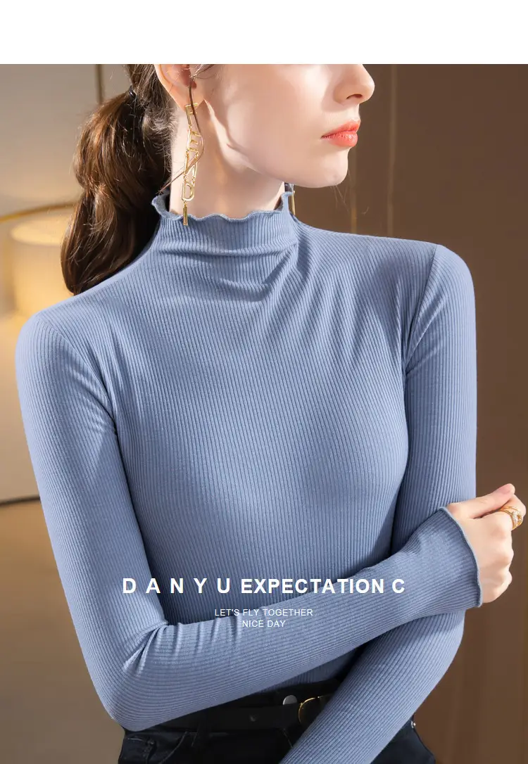 Women Half Turtleneck Modal Base Layer Shirt Blue 2024 — feature 12