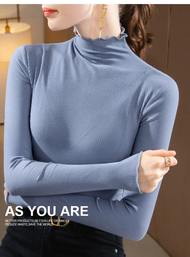 Women Half Turtleneck Modal Base Layer Shirt Blue 2024 — feature 13