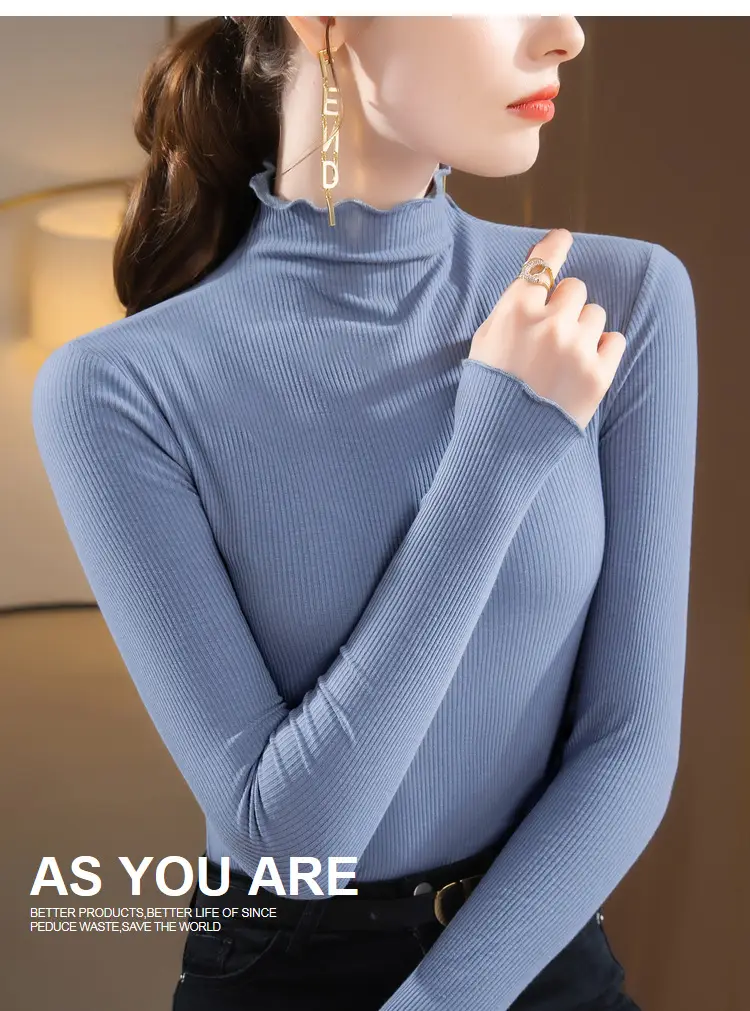 Women Half Turtleneck Modal Base Layer Shirt Blue 2024 — feature 15