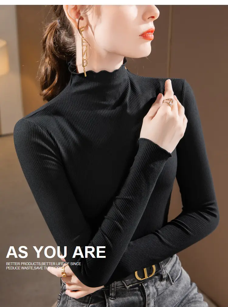 Women Half Turtleneck Modal Base Layer Shirt Blue 2024 — feature 18
