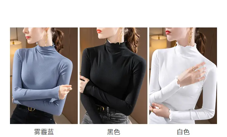 Women Half Turtleneck Modal Base Layer Shirt Blue 2024 — feature 6
