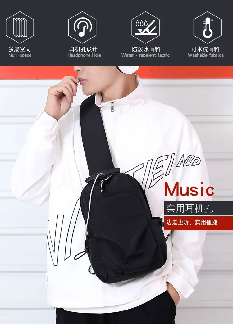 Men's Black Casual Crossbody Backpack with Multiple Pockets — feature 11