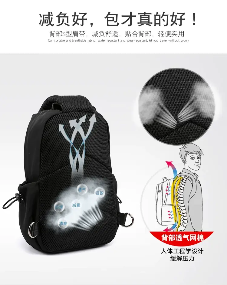 Men's Black Casual Crossbody Backpack with Multiple Pockets — feature 4