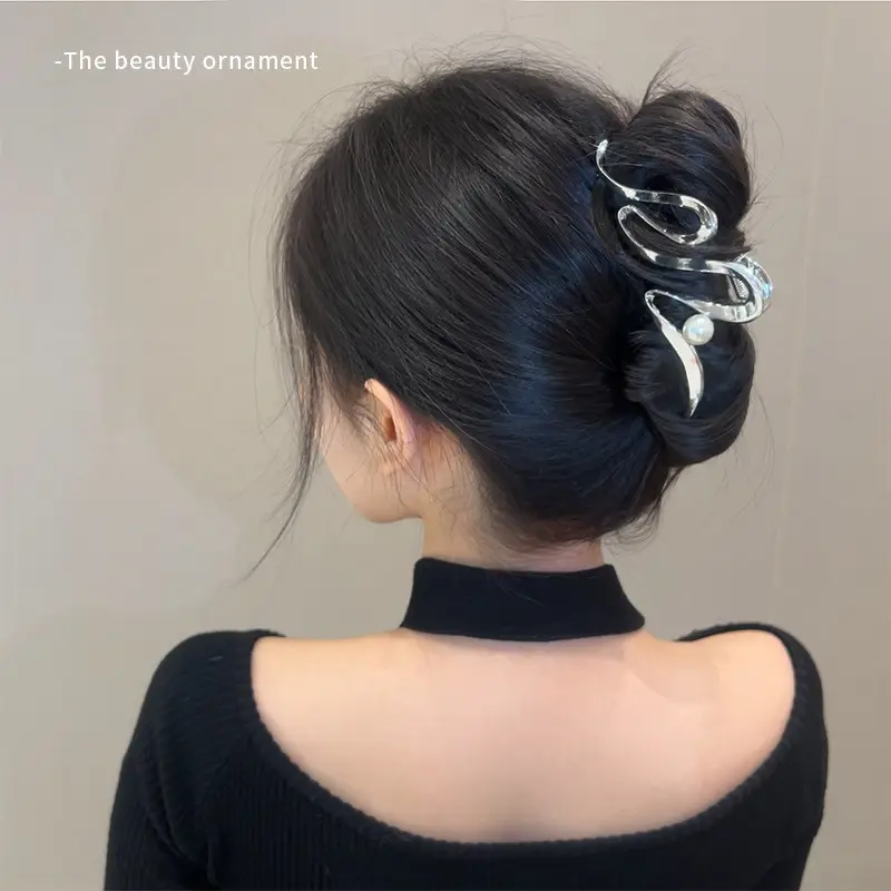 Silver Shark Hair Clip for Women Back of Head