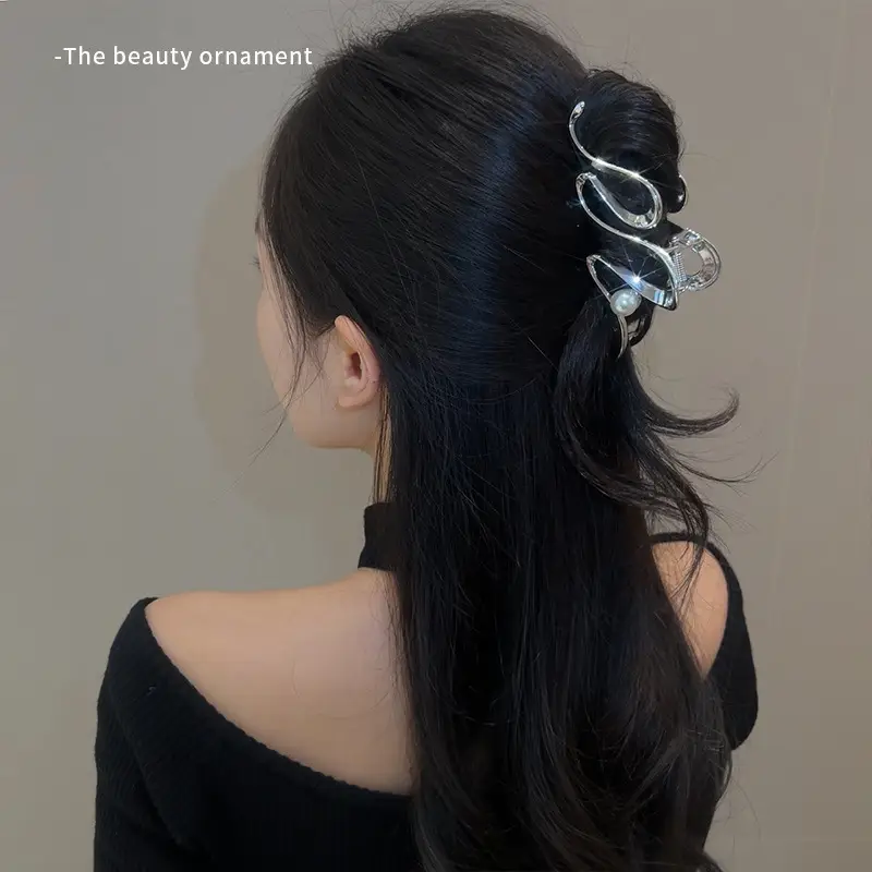 Silver Shark Hair Clip for Women Back of Head
