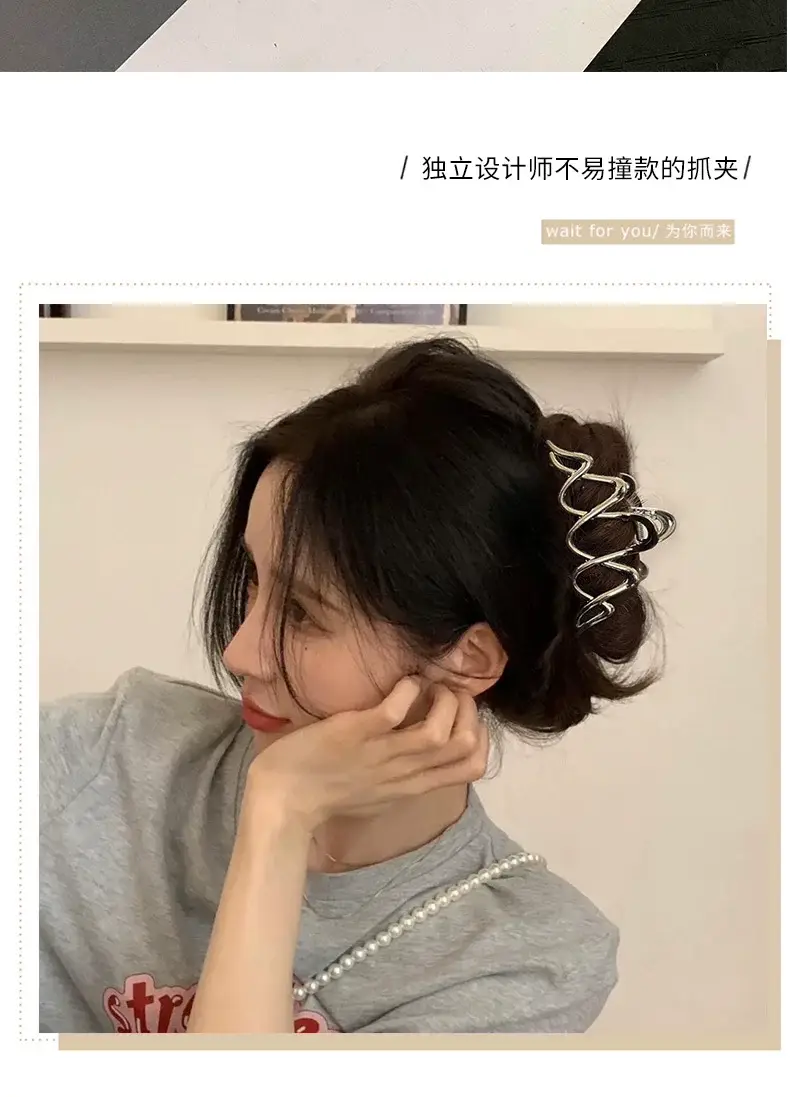 Silver Shark Hair Clip for Women Back of Head — feature 2