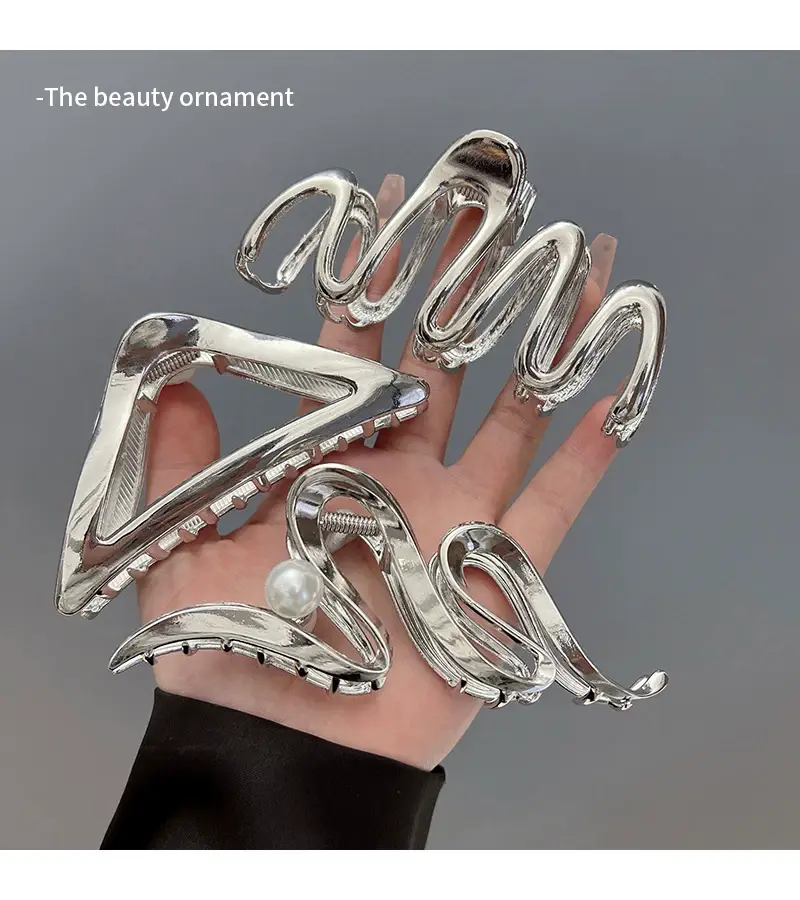 Silver Shark Hair Clip for Women Back of Head — feature 4