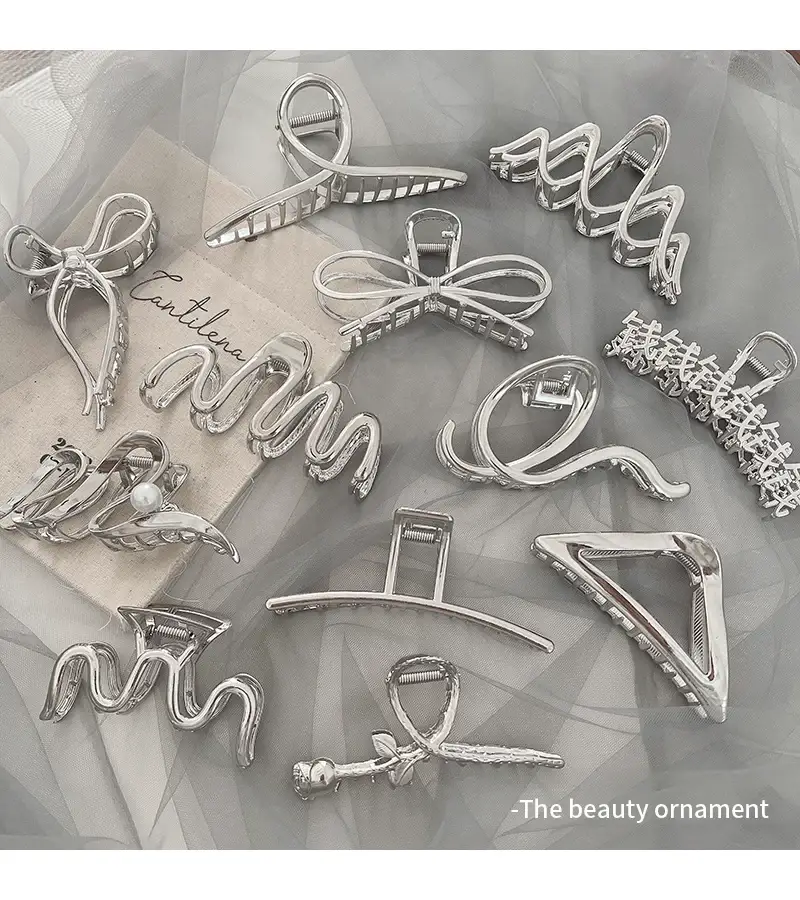 Silver Shark Hair Clip for Women Back of Head — feature 5