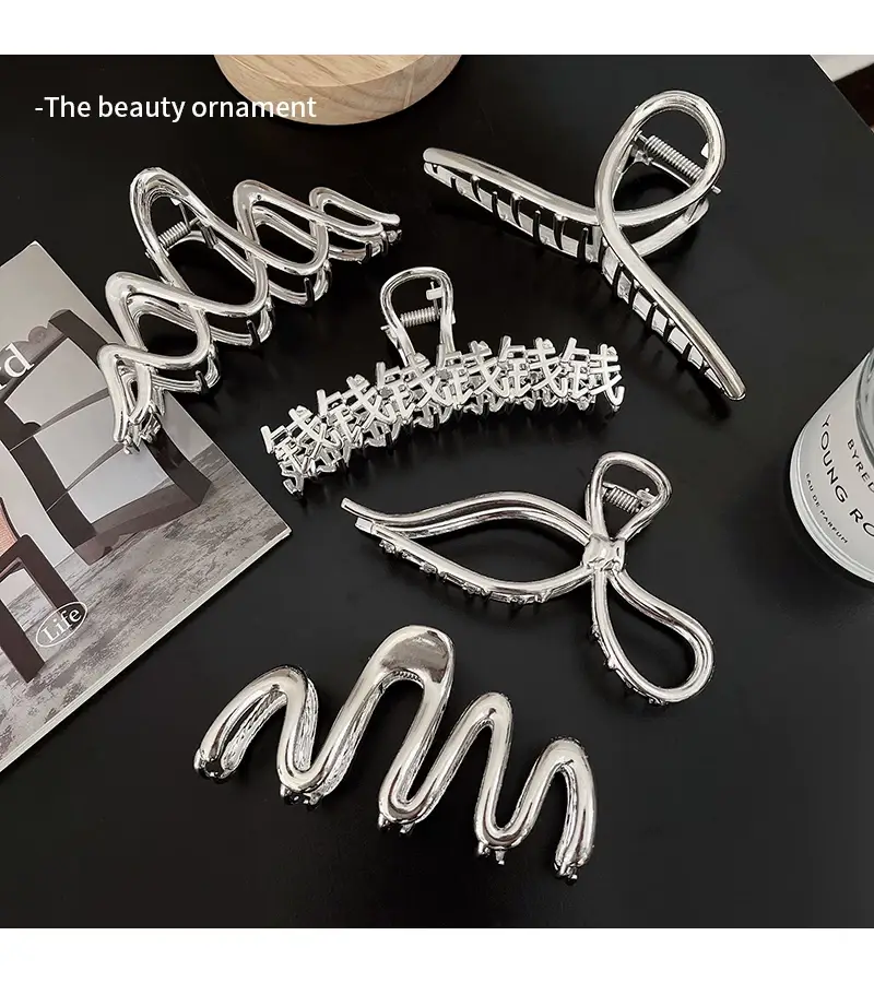 Silver Shark Hair Clip for Women Back of Head — feature 6