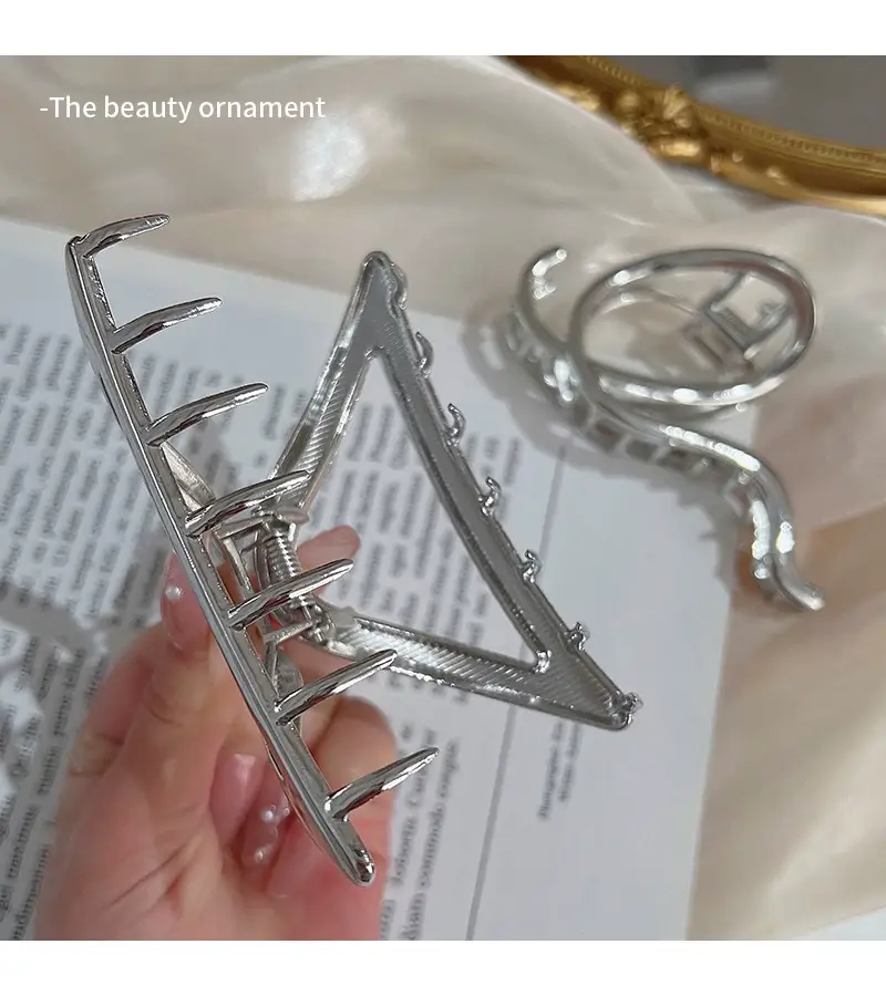 Silver Shark Hair Clip for Women Back of Head — feature 7