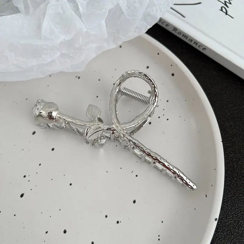 Silver Shark Hair Clip for Women Back of Head