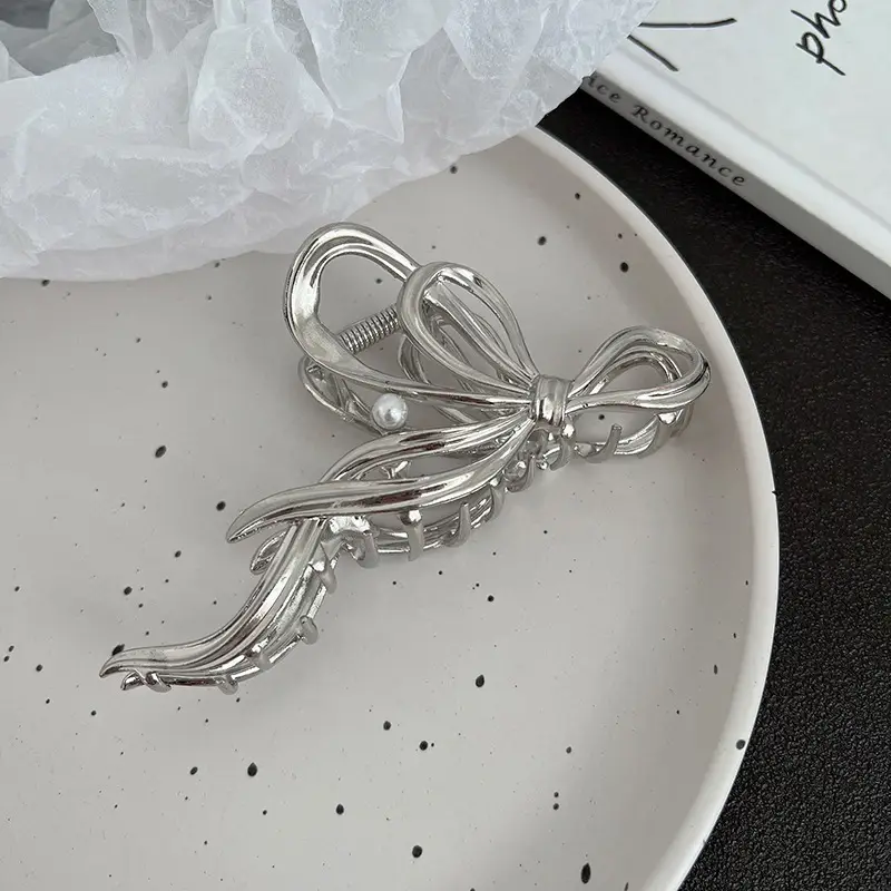 Silver Shark Hair Clip for Women Back of Head