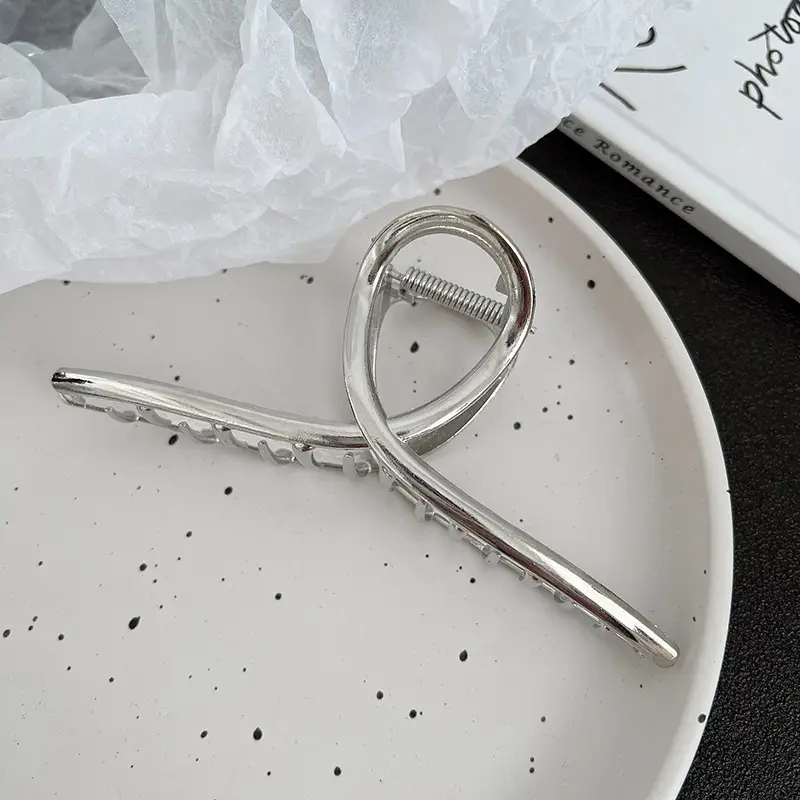 Silver Shark Hair Clip for Women Back of Head