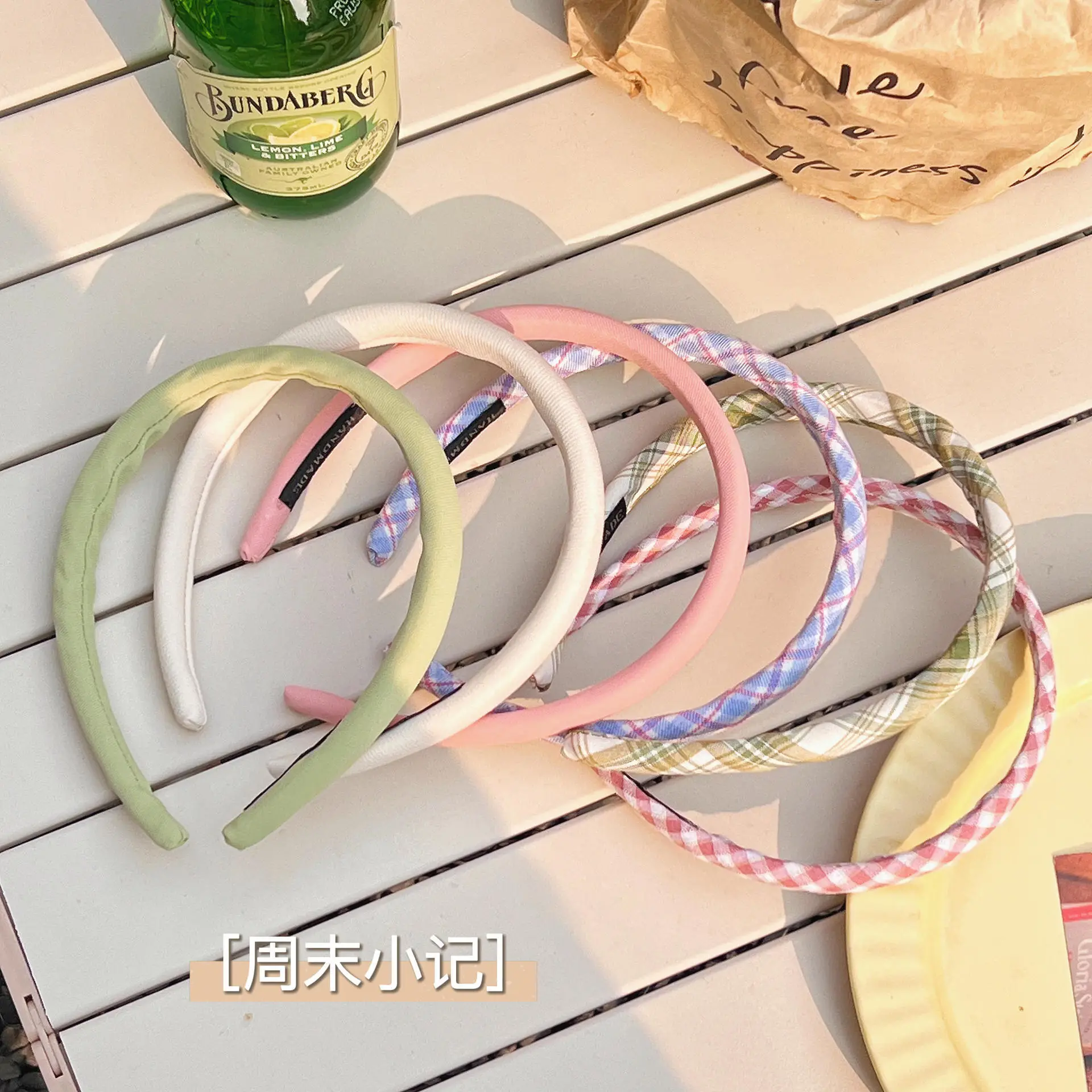 Emo Hair Hoop Girls Plaid Color Solid Cream — feature 5
