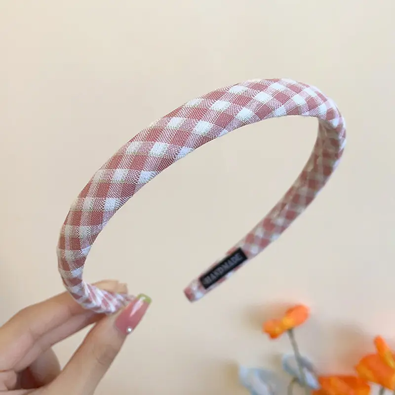 Emo Hair Hoop Girls Plaid Color Solid Cream — feature 8
