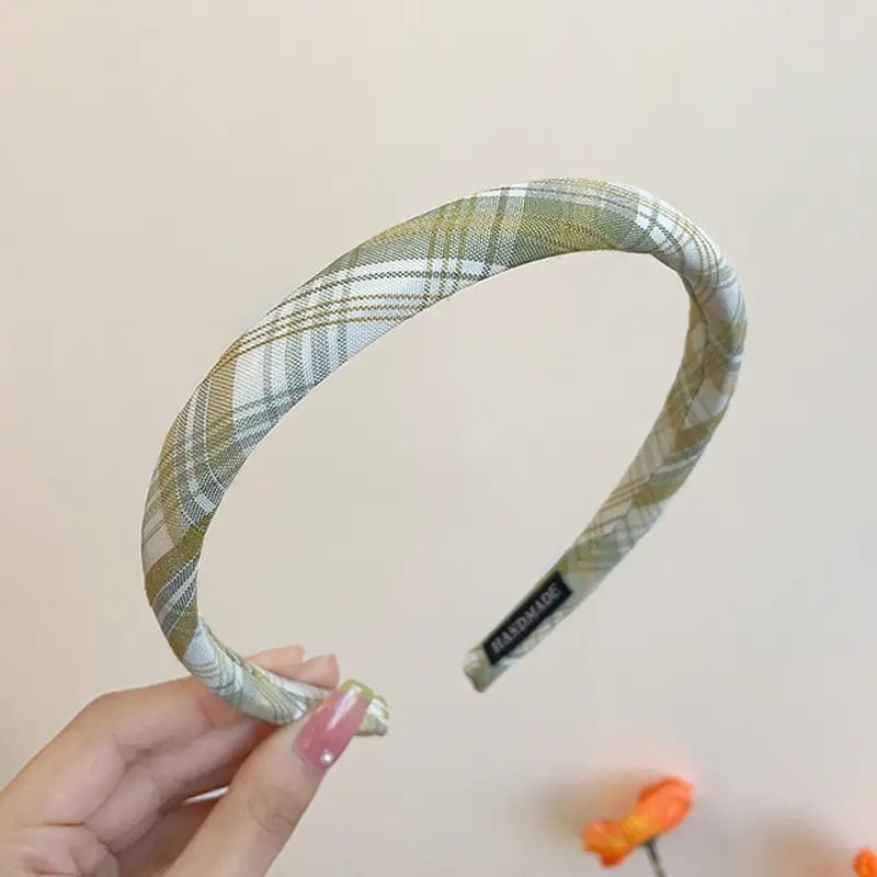 Emo Hair Hoop Girls Plaid Color Solid Cream