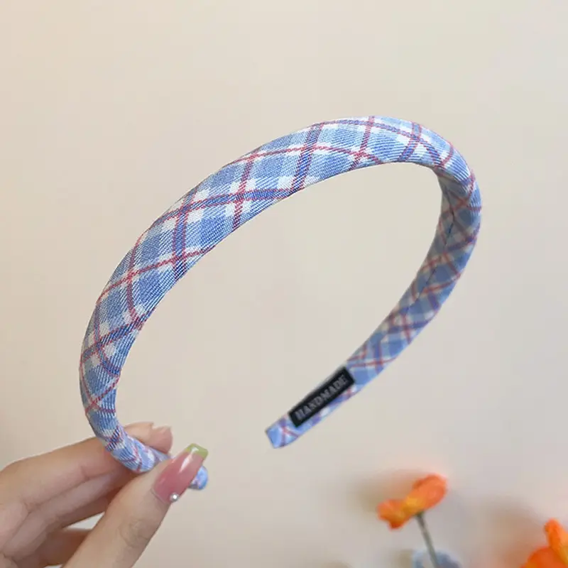 Emo Hair Hoop Girls Plaid Color Solid Cream