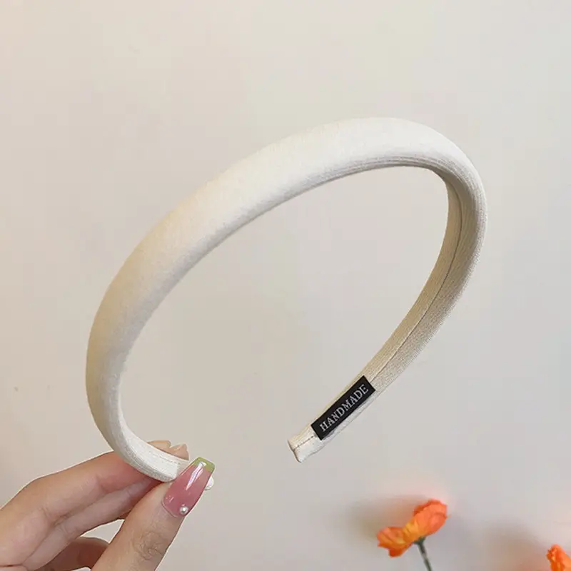 Emo Hair Hoop Girls Plaid Color Solid Cream