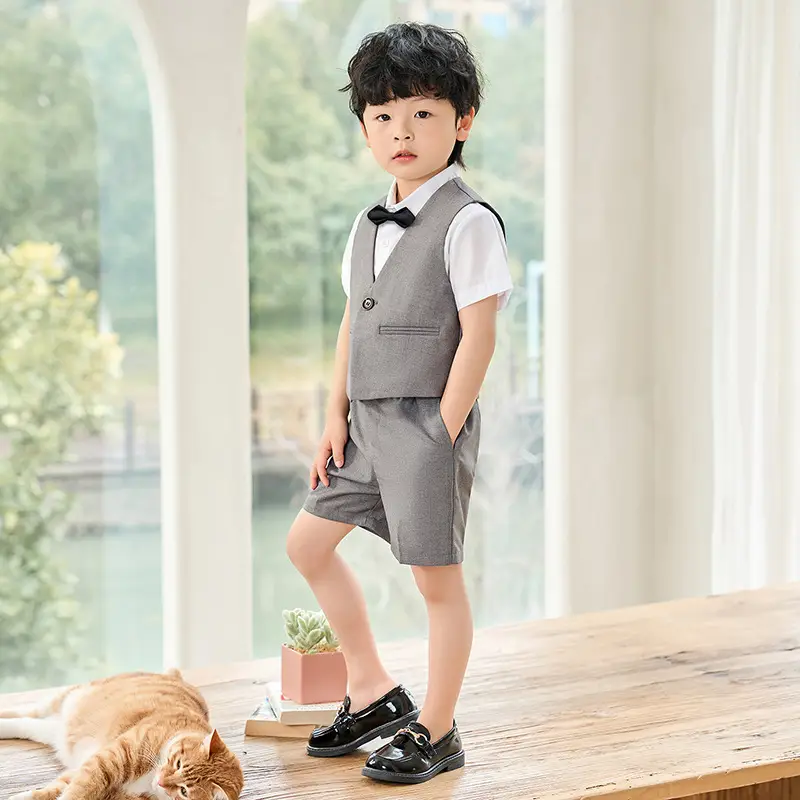 Boy's Navy Blue 3-Piece British Vest Suit Summer