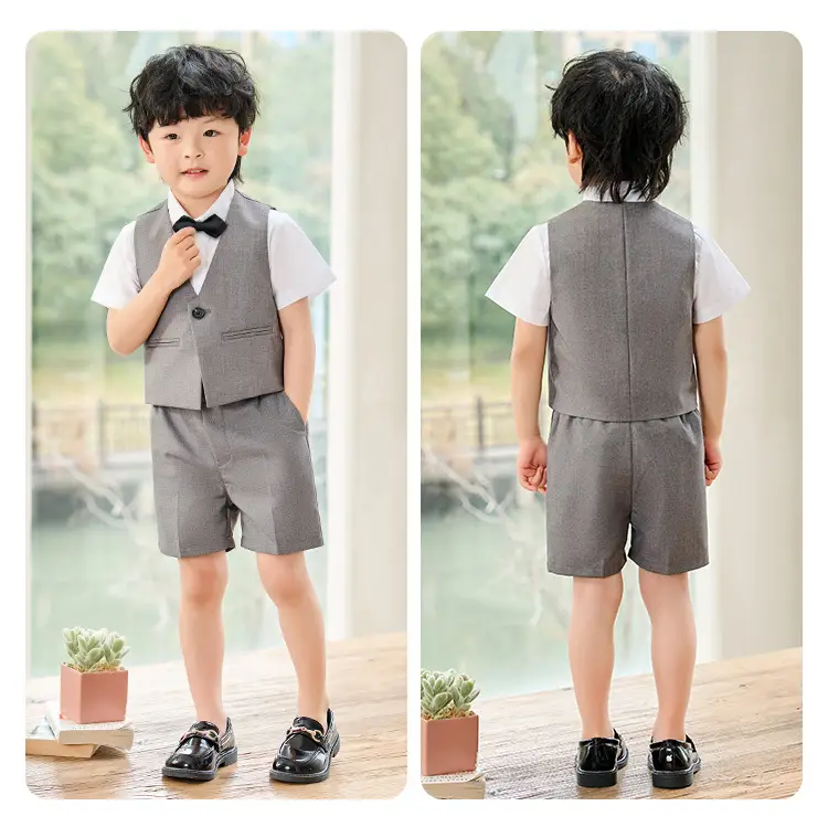 Boy's Navy Blue 3-Piece British Vest Suit Summer — feature 10