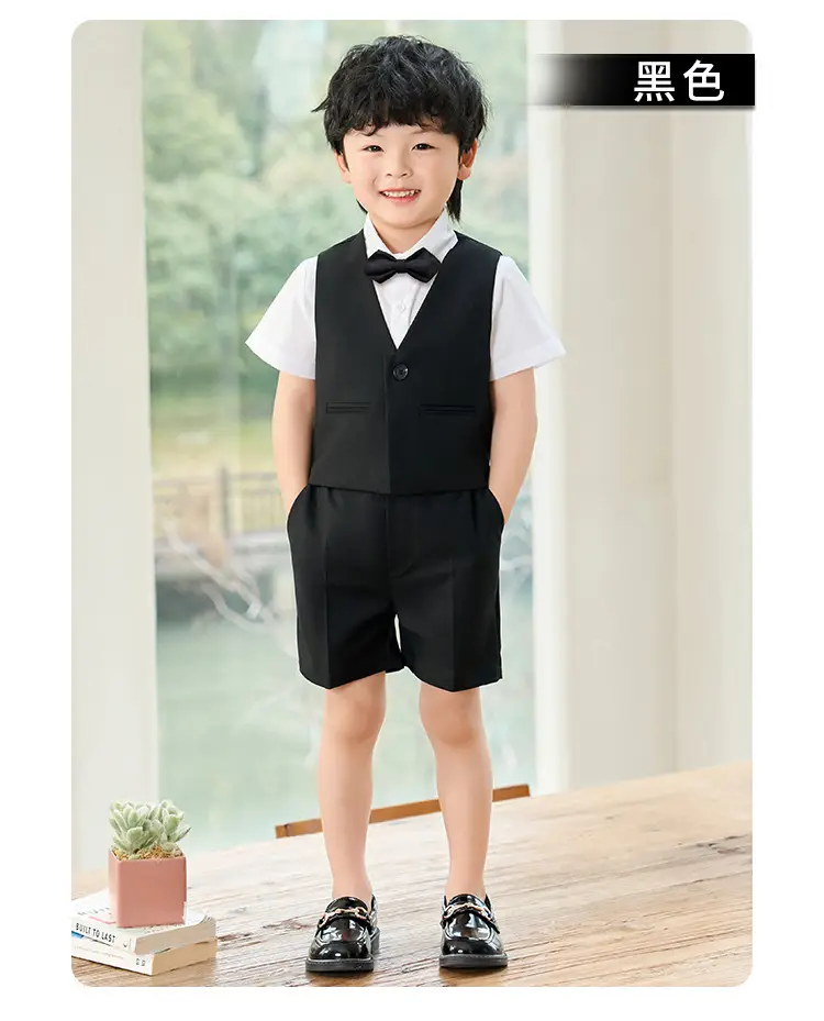 Boy's Navy Blue 3-Piece British Vest Suit Summer — feature 14