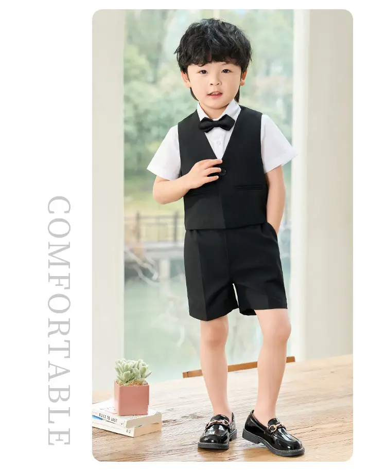 Boy's Navy Blue 3-Piece British Vest Suit Summer — feature 15