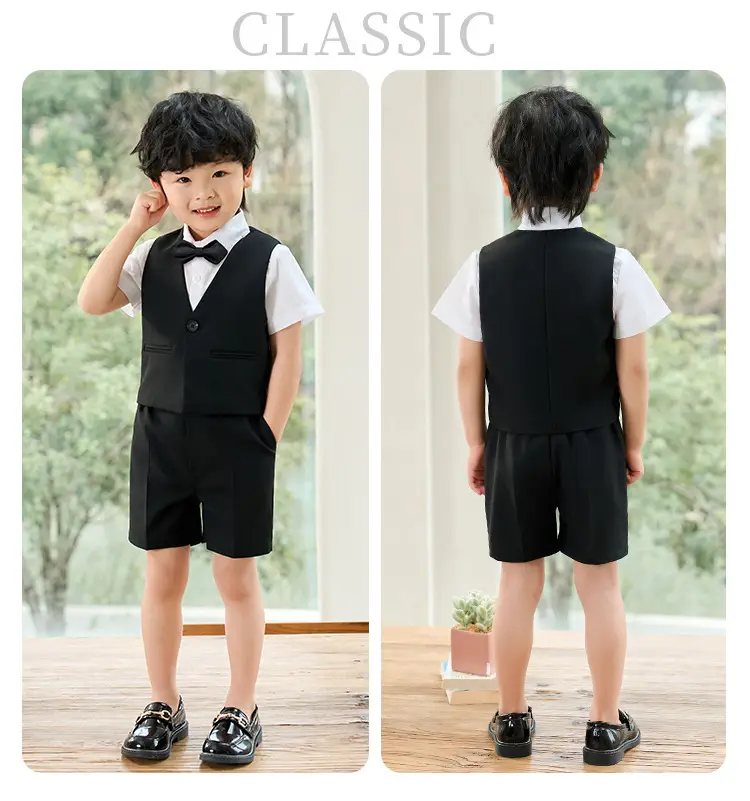 Boy's Navy Blue 3-Piece British Vest Suit Summer — feature 16