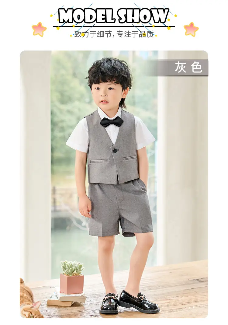 Boy's Navy Blue 3-Piece British Vest Suit Summer — feature 8