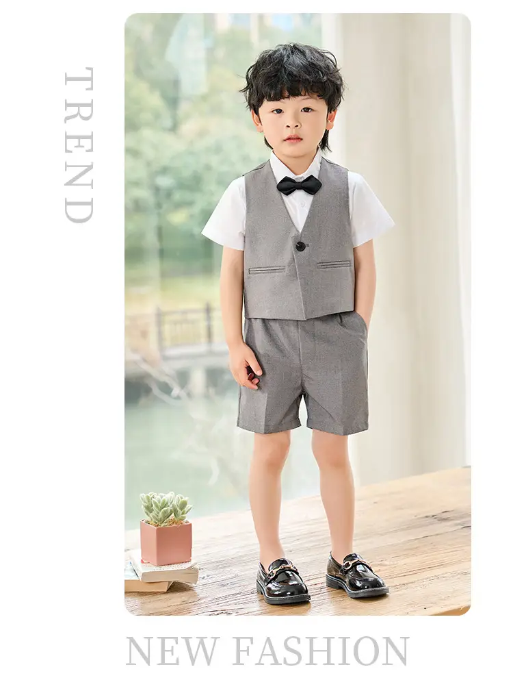 Boy's Navy Blue 3-Piece British Vest Suit Summer — feature 9