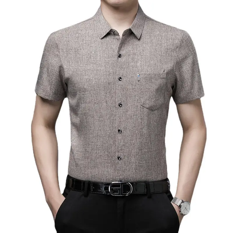 Men Grey Textured Short Sleeve Shirt 2023 - Image 14