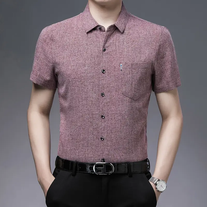 Men Grey Textured Short Sleeve Shirt 2023 - Image 3