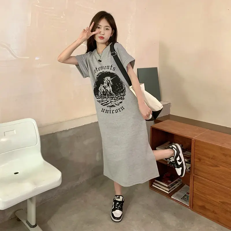 Women's Grey Graphic Long Sleeve Skirt Set - Image 4