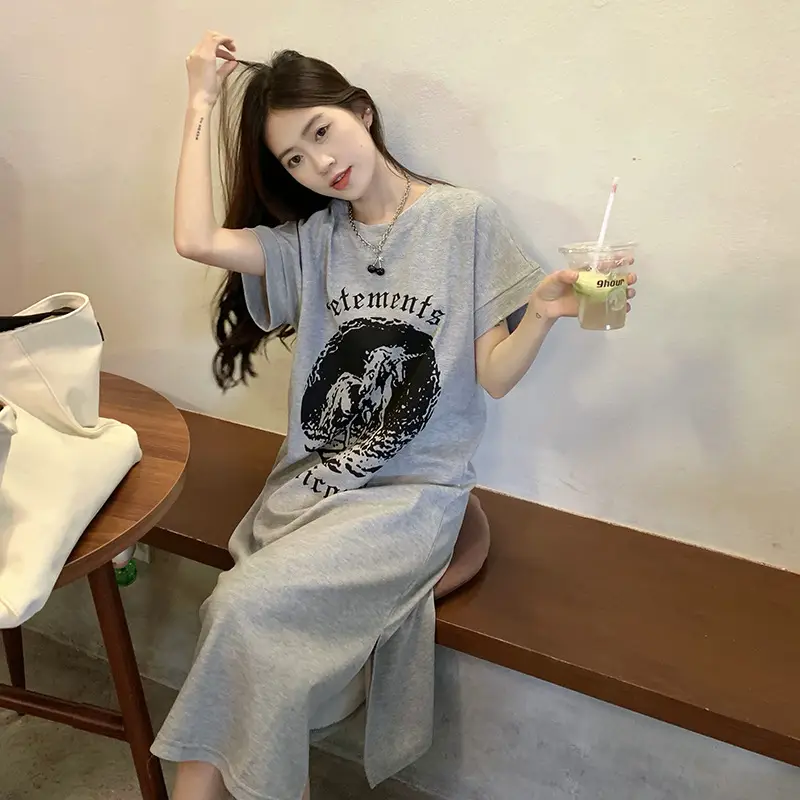 Women's Grey Graphic Long Sleeve Skirt Set - Image 6