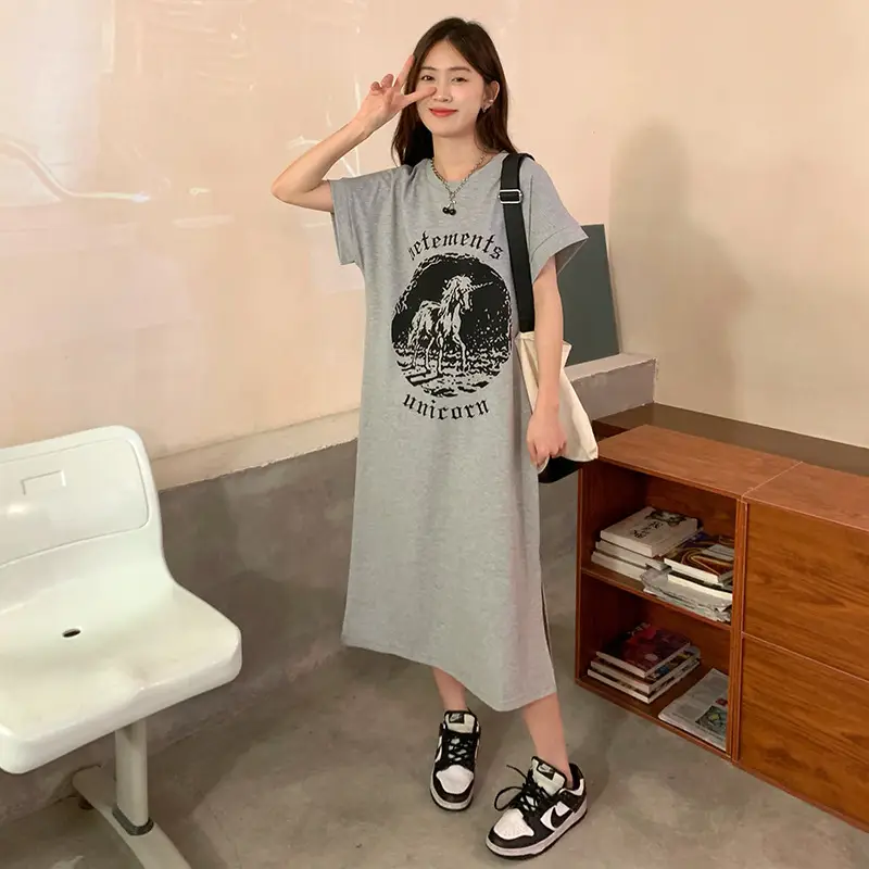 Women's Grey Graphic Long Sleeve Skirt Set — feature 20