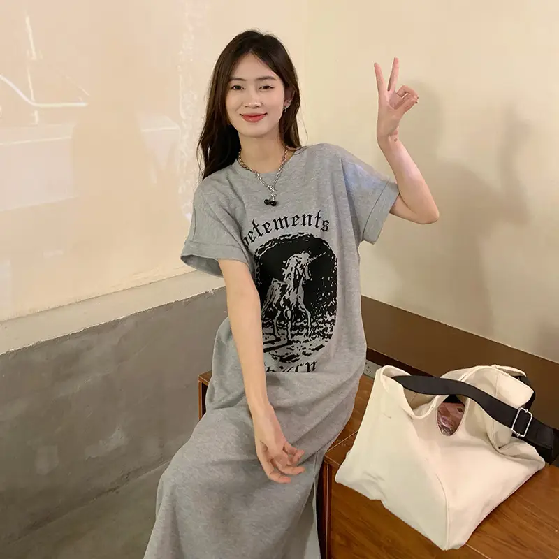 Women's Grey Graphic Long Sleeve Skirt Set — feature 22