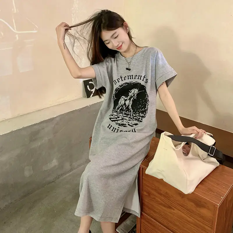 Women's Grey Graphic Long Sleeve Skirt Set — feature 23