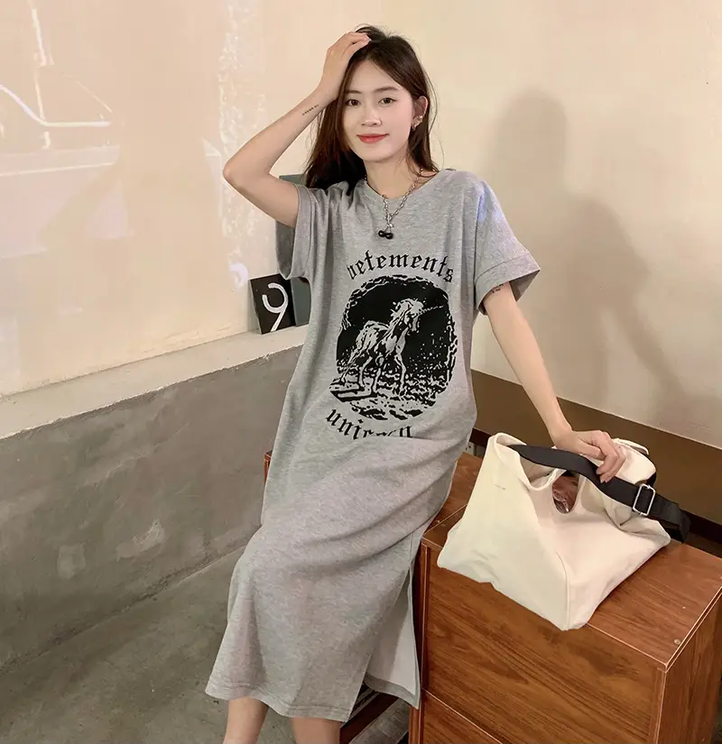 Women's Grey Graphic Long Sleeve Skirt Set — feature 24