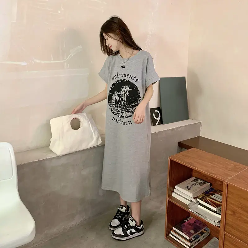 Women's Grey Graphic Long Sleeve Skirt Set — feature 25