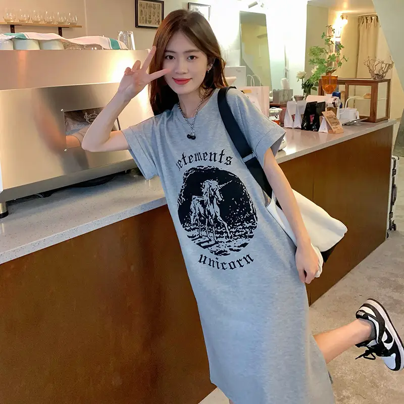 Women's Grey Graphic Long Sleeve Skirt Set — feature 26