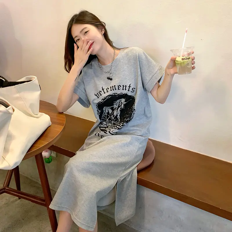 Women's Grey Graphic Long Sleeve Skirt Set — feature 27