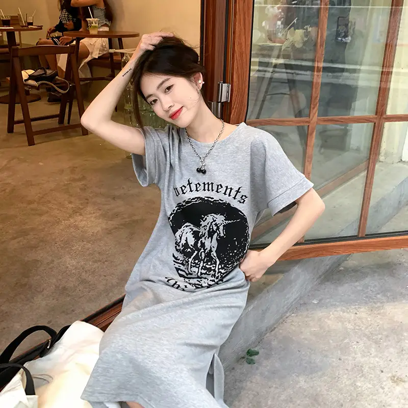 Women's Grey Graphic Long Sleeve Skirt Set — feature 30